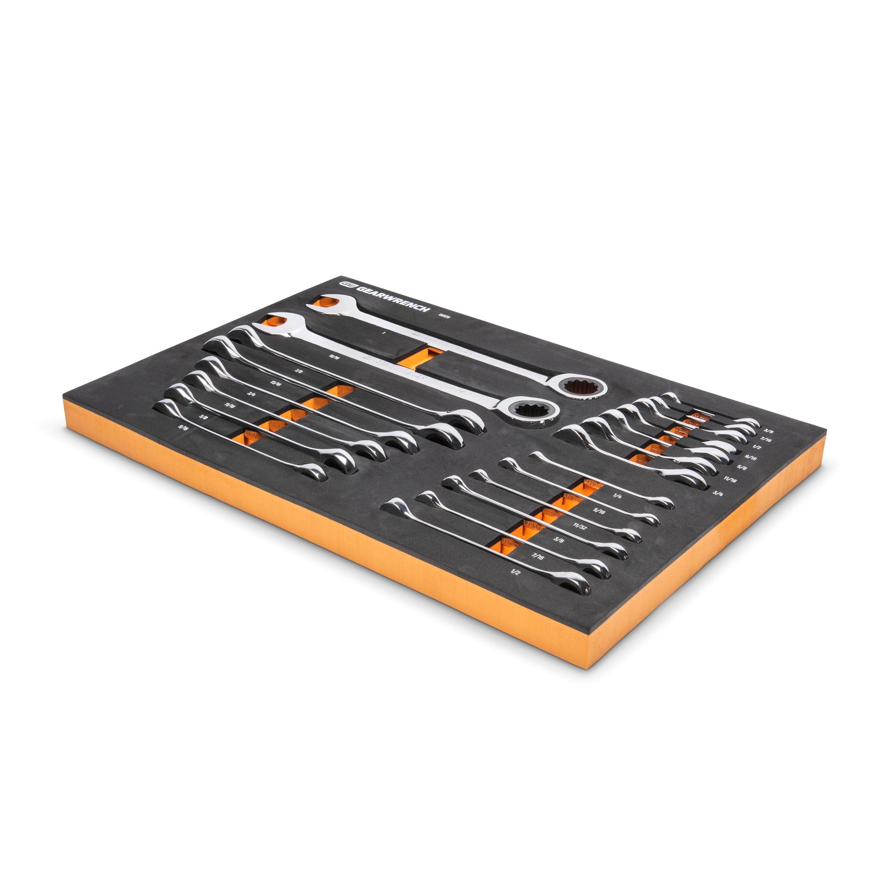 GEARWRENCH 21 Piece 72T SAE Standard & Stubby Ratcheting Wrench Set with EVA Foam Tray - 86526