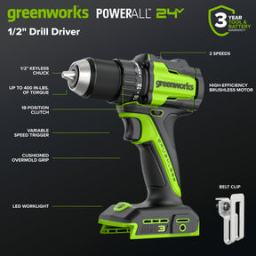 Greenworks 24V Cordless Brushless 5PCs Combo, Drill/Driver +Impact Driver +6.5" Circular Saw +Oscillating Tool +200LM Flashlight, 2.0Ah + 4.0Ah Batteries (24,000mAh Power Bank) and 65W USB-C Charger