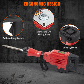 3600W Demolition Jack Hammer Metal Concrete Breaker Jack Hammer Electric Tool Kit, 4pcs Chisels Bit Set W/Case, Noise-Canceling Earplug, Shoulder Strap