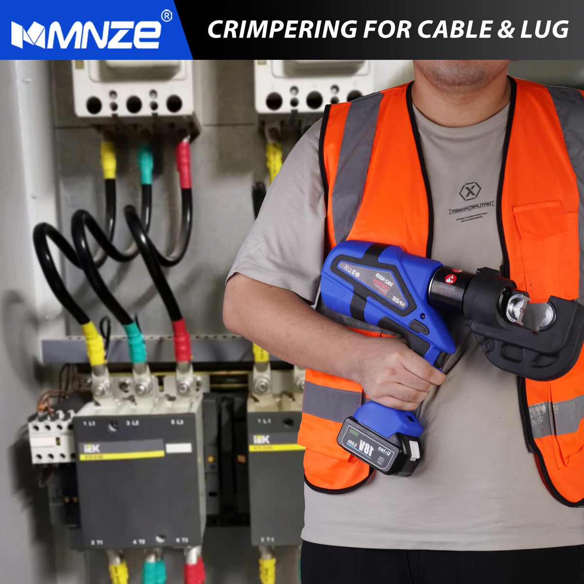 MMNZE Electric Hydraulic Cable Lug Crimper Pliers Rechargeable Crimping Tool 12 Ton Electrical Terminal Cable Wire Fiber Crimper Kit with 12 Dies (MZ-MKZ-400)
