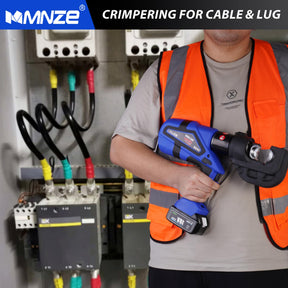 MMNZE Electric Hydraulic Cable Lug Crimper Pliers Rechargeable Crimping Tool 12 Ton Electrical Terminal Cable Wire Fiber Crimper Kit with 12 Dies (MZ-MKZ-400)