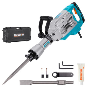 Berserker 1700W 30-Pound Demolition Jack Hammer with 1-3/16" Hex, 14-Amp Corded Electric Heavy Duty Demo Chipping Hammer Concrete/Pavement Breaker with Carrying Case Flat Chisel Bull Point Chisel