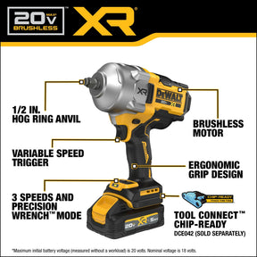 DEWALT 20V MAX XR 1/2 Inch Cordless Impact Wrench Kit with Hog Ring Anvil, Battery and Charger Included (DCF961GP1)