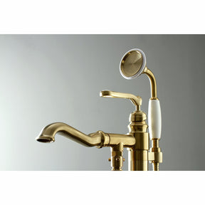 Kingston Brass KS7017RL Royale Single Handle Freestanding Roman Tub Faucet With Hand Shower, Brushed Brass