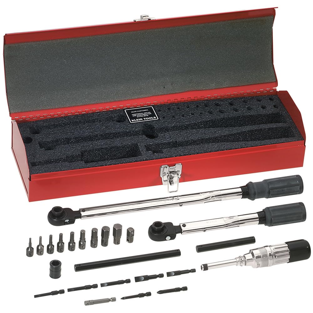 Klein Tools 57060 Torque Set, Made in USA, Master Electricians Torque Wrench Set with 2 Adjustable Screwdrivers, Micro-Adjustable for Accuracy, 25-Piece