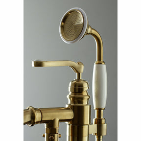Kingston Brass KS7017RL Royale Single Handle Freestanding Roman Tub Faucet With Hand Shower, Brushed Brass