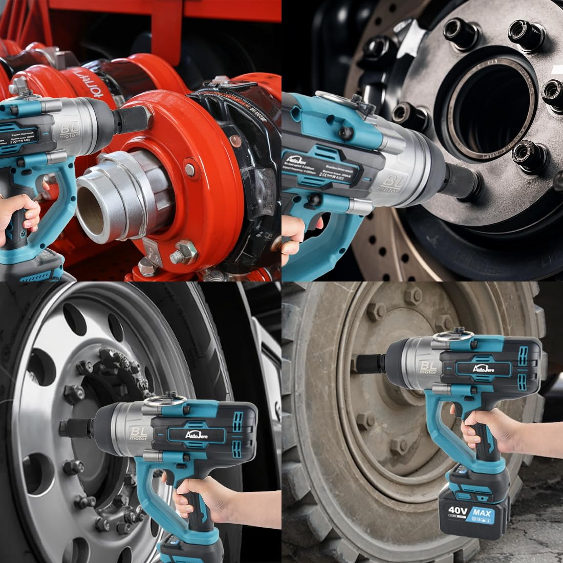 AUTOJARE Cordless Impact Wrench 1" Brushless High Torque 2200 Ft-lbs (3000 N.m) Heavy-duty Impact Wrench with 6.0A Battery, Fast Charger, Carrying Case and 2pc Sockets