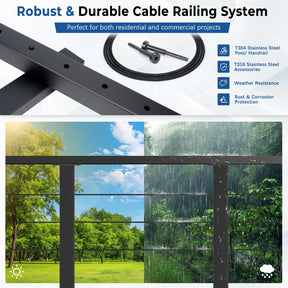 Zylorix 16ft-20ft Complete Set 42" Deck Cable Railing System with Handrail Adjustable, T304 Stainless Steel Black Level Drilled Cable Railing Posts Kit with 1/8" Cable Railing Hardware for Outdoors