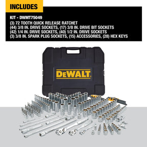 DEWALT Mechanics Tool Set, SAE and Metric Socket Wrench Set, Drive Sizes 1/2, 1/4, 3/8 Socket Set, 192-Piece Tool Box (DWMT75049)