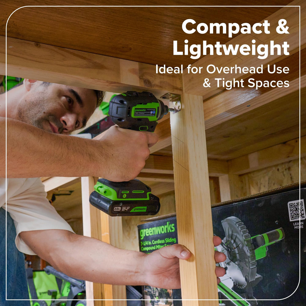 Greenworks 24V Cordless Brushless 5PCs Combo, Drill/Driver +Impact Driver +6.5" Circular Saw +Oscillating Tool +200LM Flashlight, 2.0Ah + 4.0Ah Batteries (24,000mAh Power Bank) and 65W USB-C Charger