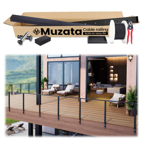 Muzata 13'-19'6" Side Mount Black Complete Cable Railing Kit 42 Inch Cable Railing System for Decks with Post Handrail Space-Saving Fasica Mount with User Guide RCF2 BH4L