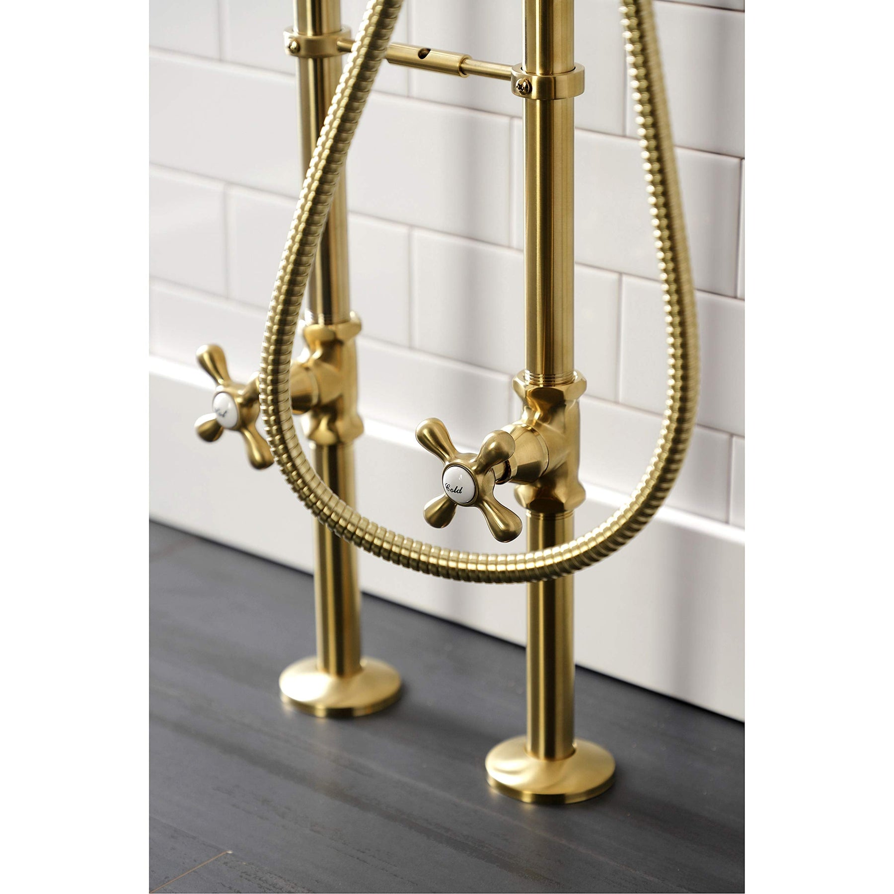 Kingston Brass CCK226K7 Kingston Freestanding Clawfoot Tub Faucet Package with Supply Line, Brushed Brass