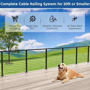 Zylorix 16ft-20ft Complete Set 42" Deck Cable Railing System with Handrail Adjustable, T304 Stainless Steel Black Level Drilled Cable Railing Posts Kit with 1/8" Cable Railing Hardware for Outdoors
