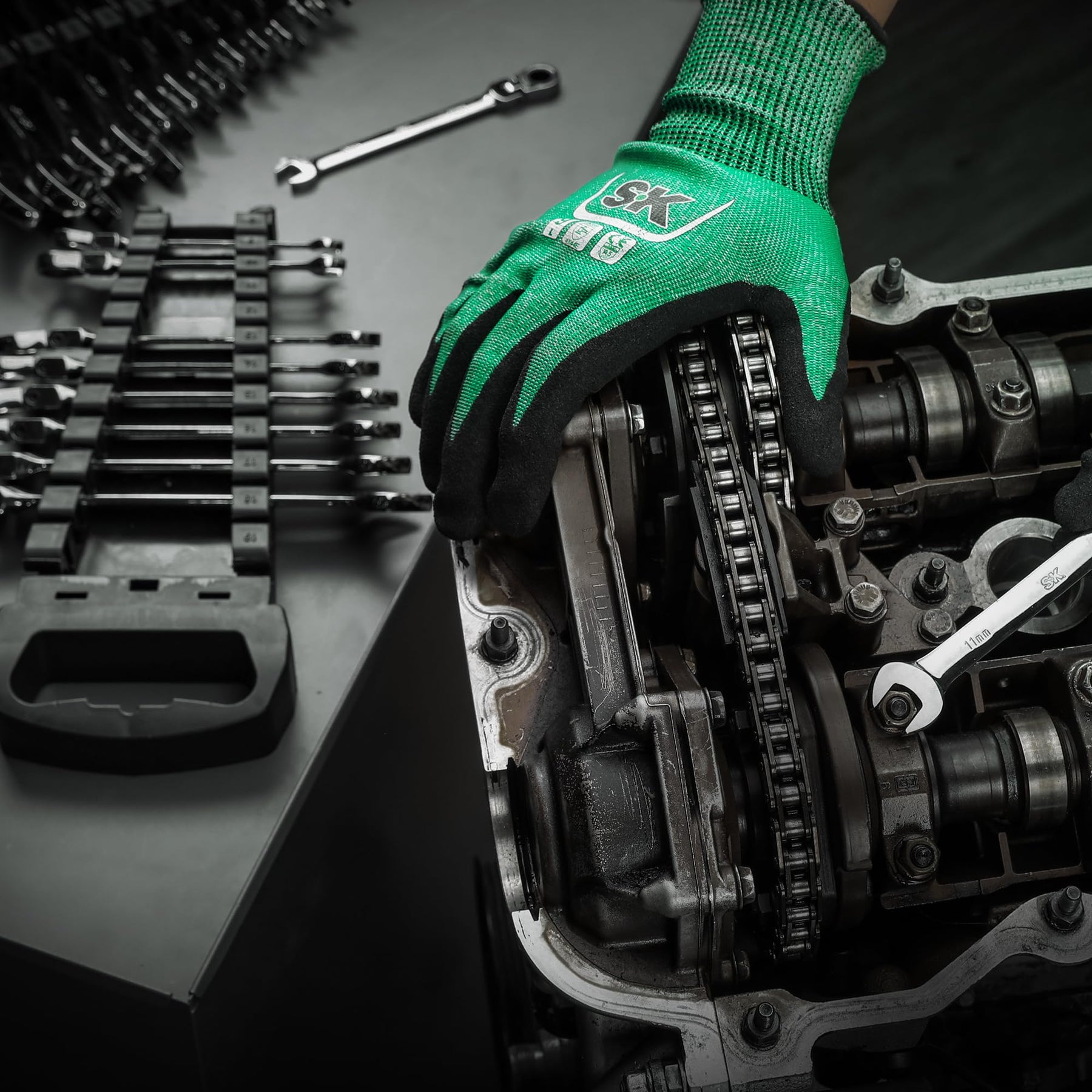 SK Flex-Head Ratcheting Wrench Set, Combination Wrench Set, 25-Piece, SAE 1/4" to 1", Metric 8 to 19mm, 72-Tooth, Premium CR-V Construction, with Rack Organizer
