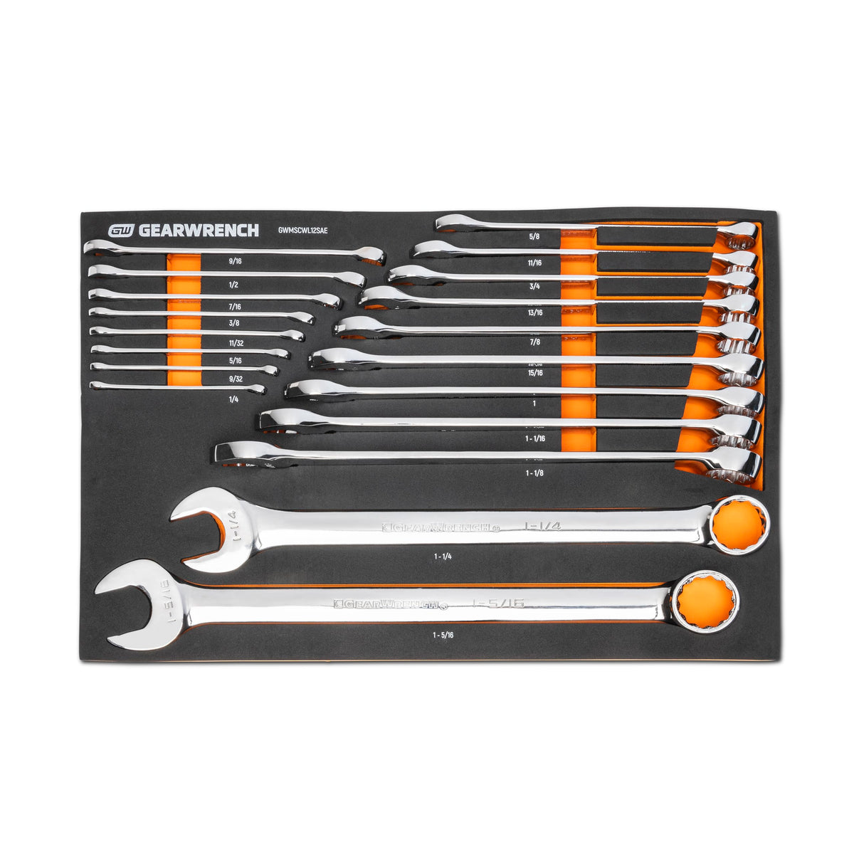 GEARWRENCH 19 Piece 12 Pt Long Pattern Combination SAE Wrench Set in Foam Storage Tray - GWMSCWL12SAE