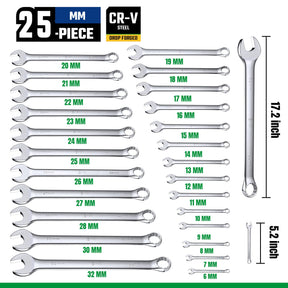 SK Combination Wrench Set, SAE 1/4" to 1-1/4", Metric 6 to 32mm, 42-Piece, SuperKrome Finish, Premium CR-V Construction, with Rolling Pouch