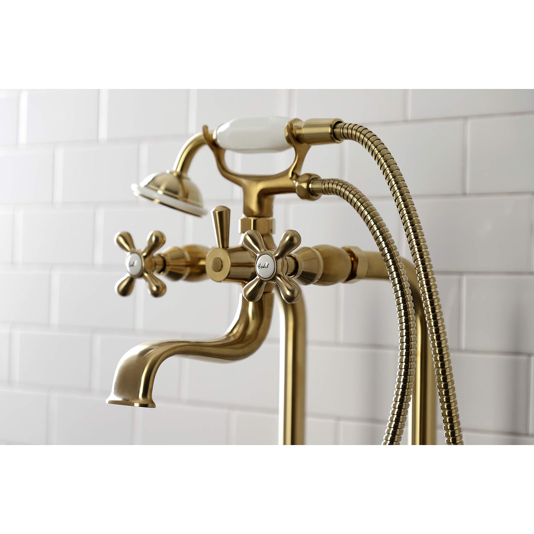 Kingston Brass CCK226K7 Kingston Freestanding Clawfoot Tub Faucet Package with Supply Line, Brushed Brass