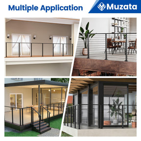 Muzata 13'-19'6" Black Complete Cable Railing Kit 42 Inch Cable Railing System for Decks with Post Handrail Length Adjustable Easy DIY with User Guide Complete Set RCS2 BH4L