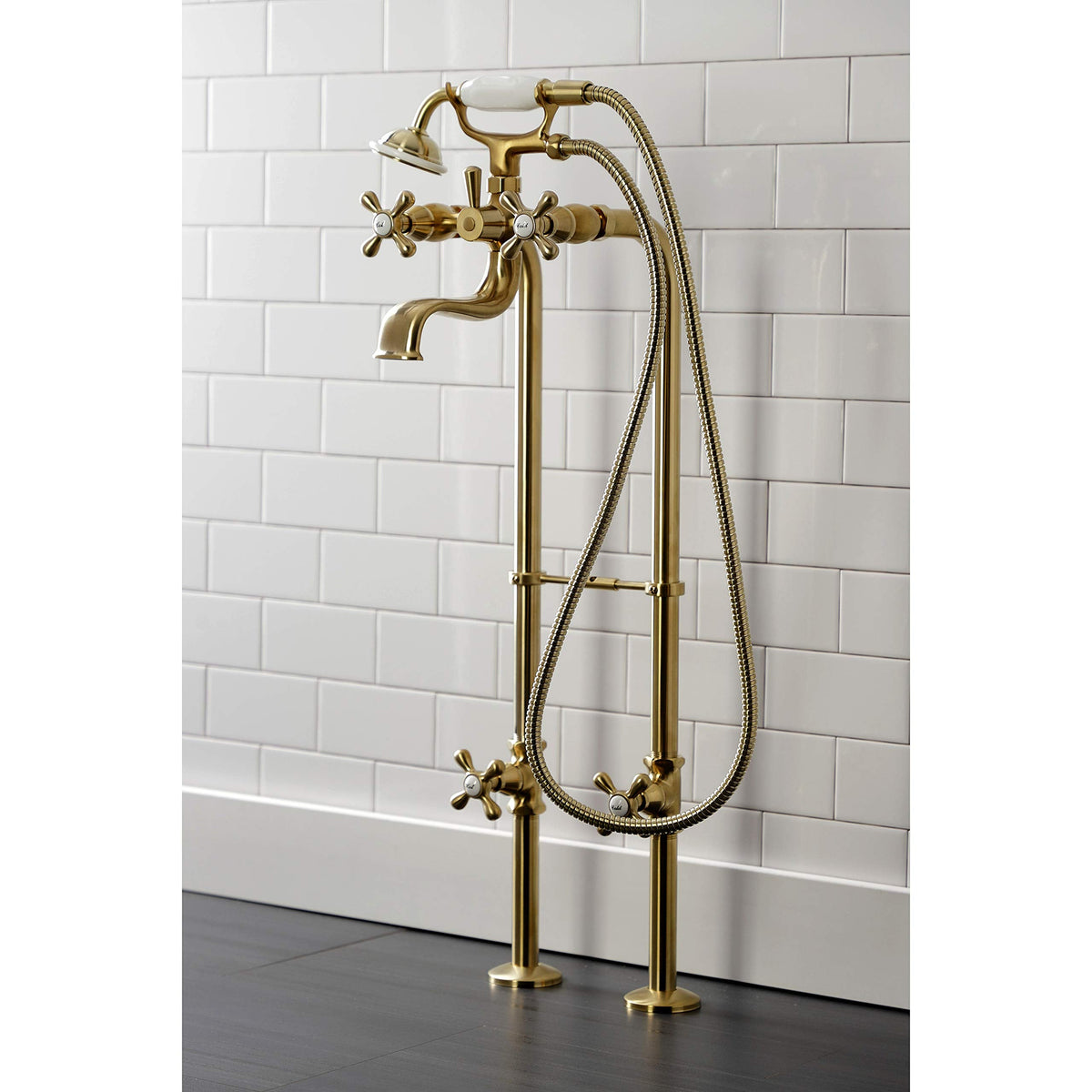 Kingston Brass CCK226K7 Kingston Freestanding Clawfoot Tub Faucet Package with Supply Line, Brushed Brass