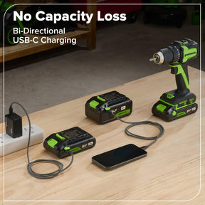 Greenworks 24V Cordless Brushless 5PCs Combo, Drill/Driver +Impact Driver +6.5" Circular Saw +Oscillating Tool +200LM Flashlight, 2.0Ah + 4.0Ah Batteries (24,000mAh Power Bank) and 65W USB-C Charger