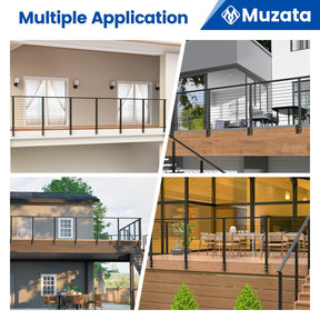 Muzata 13'-19'6" Side Mount Black Complete Cable Railing Kit 42 Inch Cable Railing System for Decks with Post Handrail Space-Saving Fasica Mount with User Guide RCF2 BH4L