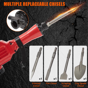 3600W Demolition Jack Hammer Metal Concrete Breaker Jack Hammer Electric Tool Kit, 4pcs Chisels Bit Set W/Case, Noise-Canceling Earplug, Shoulder Strap