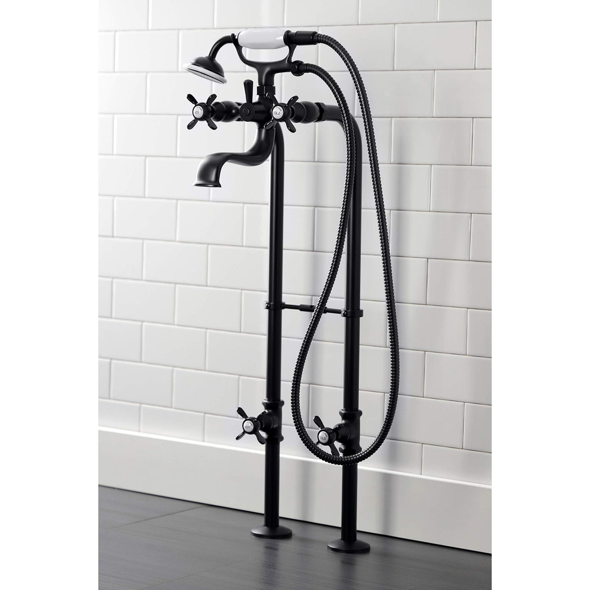 Kingston Brass CCK246K0 Essex Freestanding Clawfoot Tub Faucet Package with Supply Line, Matte Black