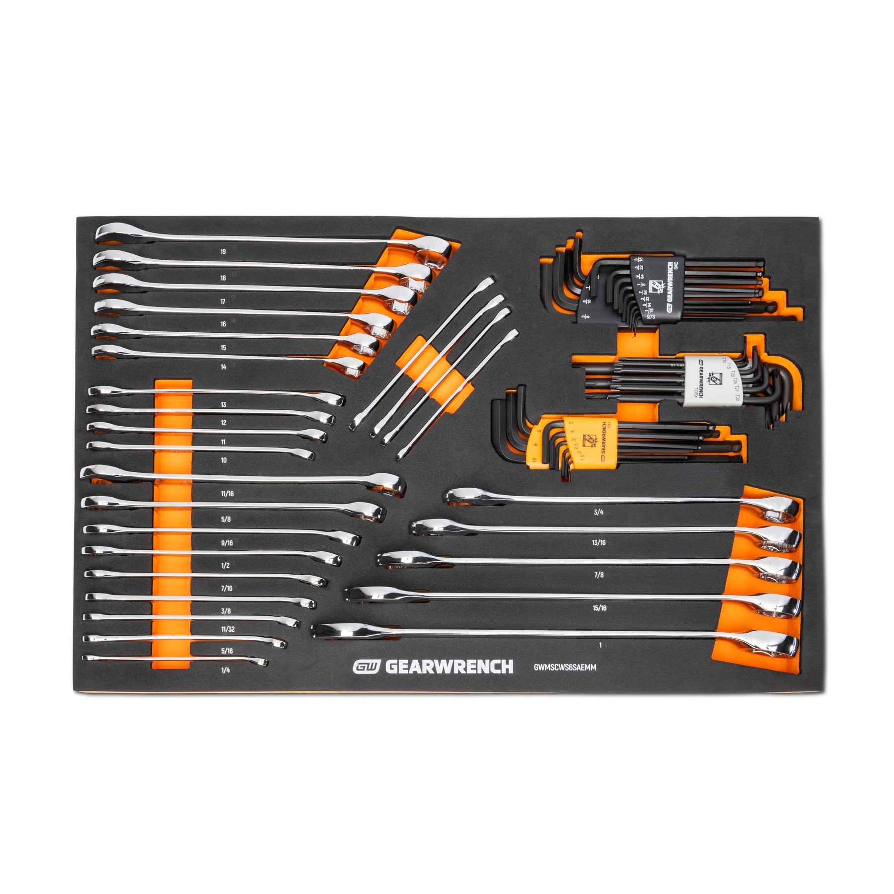 GEARWRENCH 59 Piece 6 Point Combination Wrench and Hex Key Set in Foam Storage Tray - GWMSCWS6SAEMM
