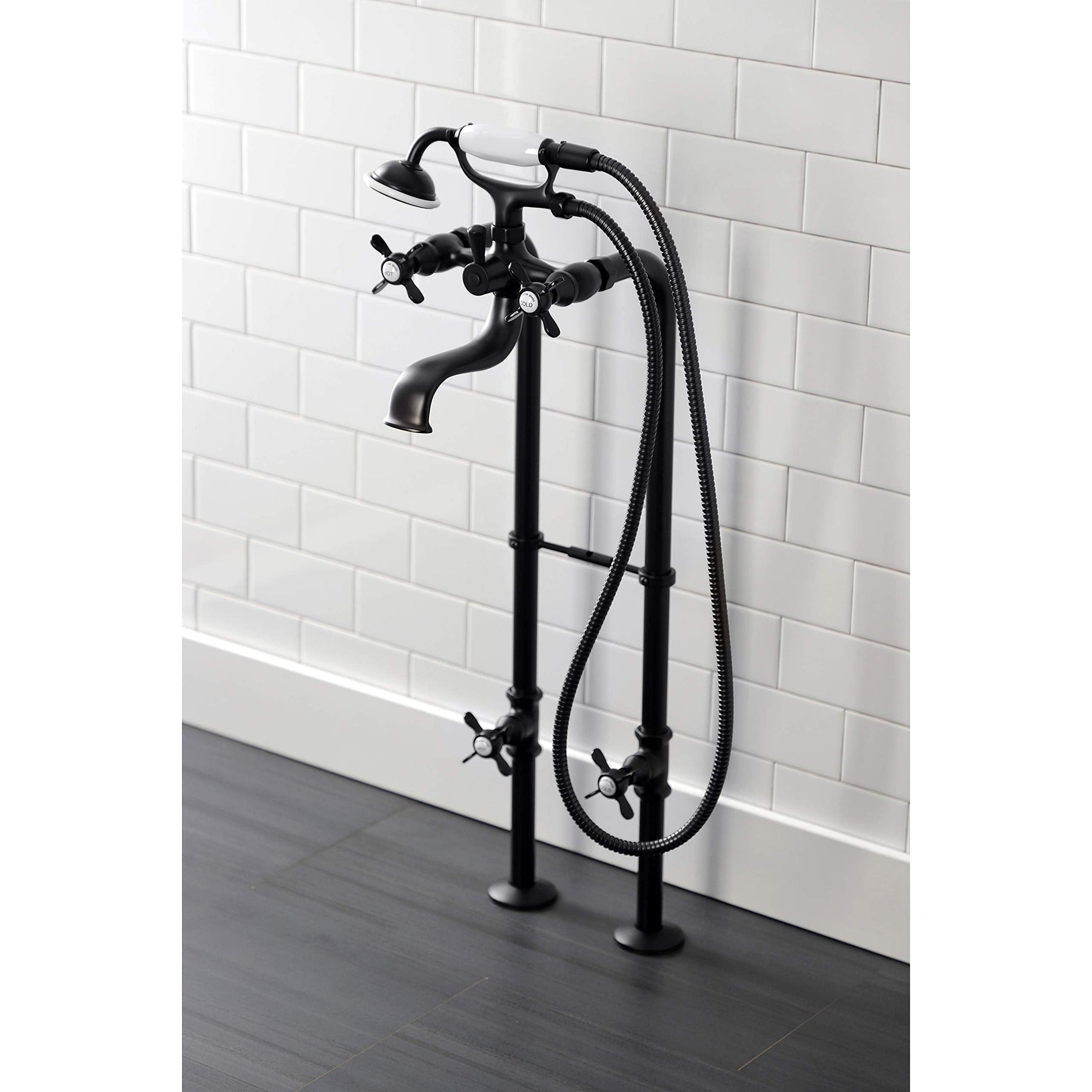 Kingston Brass CCK246K0 Essex Freestanding Clawfoot Tub Faucet Package with Supply Line, Matte Black