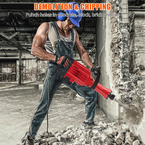 3600W Demolition Jack Hammer Metal Concrete Breaker Jack Hammer Electric Tool Kit, 4pcs Chisels Bit Set W/Case, Noise-Canceling Earplug, Shoulder Strap