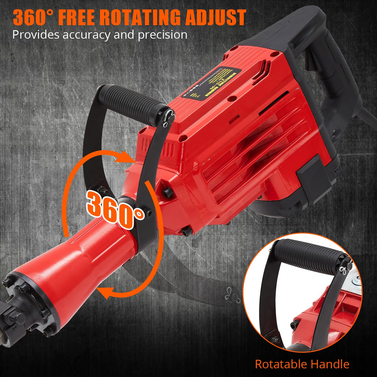 3600W Demolition Jack Hammer Metal Concrete Breaker Jack Hammer Electric Tool Kit, 4pcs Chisels Bit Set W/Case, Noise-Canceling Earplug, Shoulder Strap