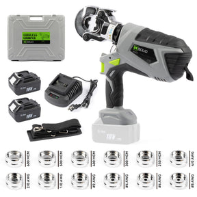 U.S. Solid Electric Cordless Hydraulic Crimper Tool Kit 6.5 ton Rechargeable for Cu Terminal Lugs Splices Cable Wire Connector with Standard 8 AWG - 600 MCM Copper Dies, 2 Li-ion Batteries, Charger