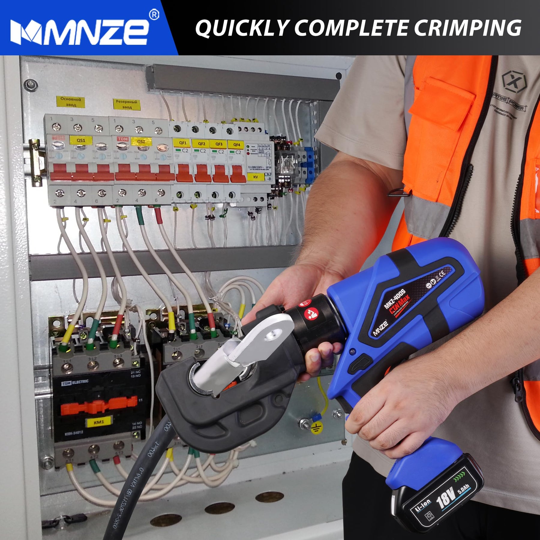 MMNZE Electric Hydraulic Cable Lug Crimper Pliers Rechargeable Crimping Tool 12 Ton Electrical Terminal Cable Wire Fiber Crimper Kit with 12 Dies (MZ-MKZ-400)