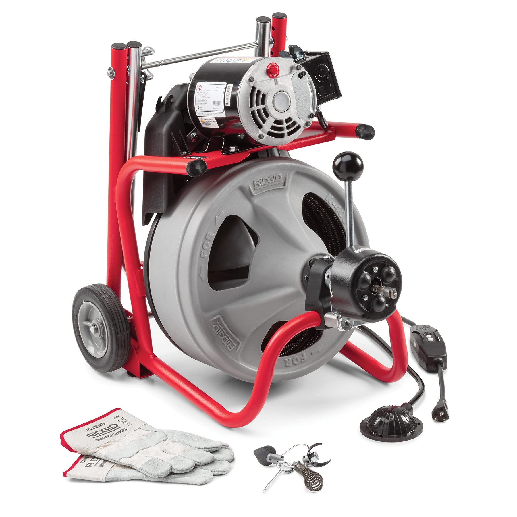 RIDGID 26998 Model K-400 Drain Cleaning 120-Volt Drum Machine Kit with C-45IW 1/2" x 75' Cable, White, Black, Red