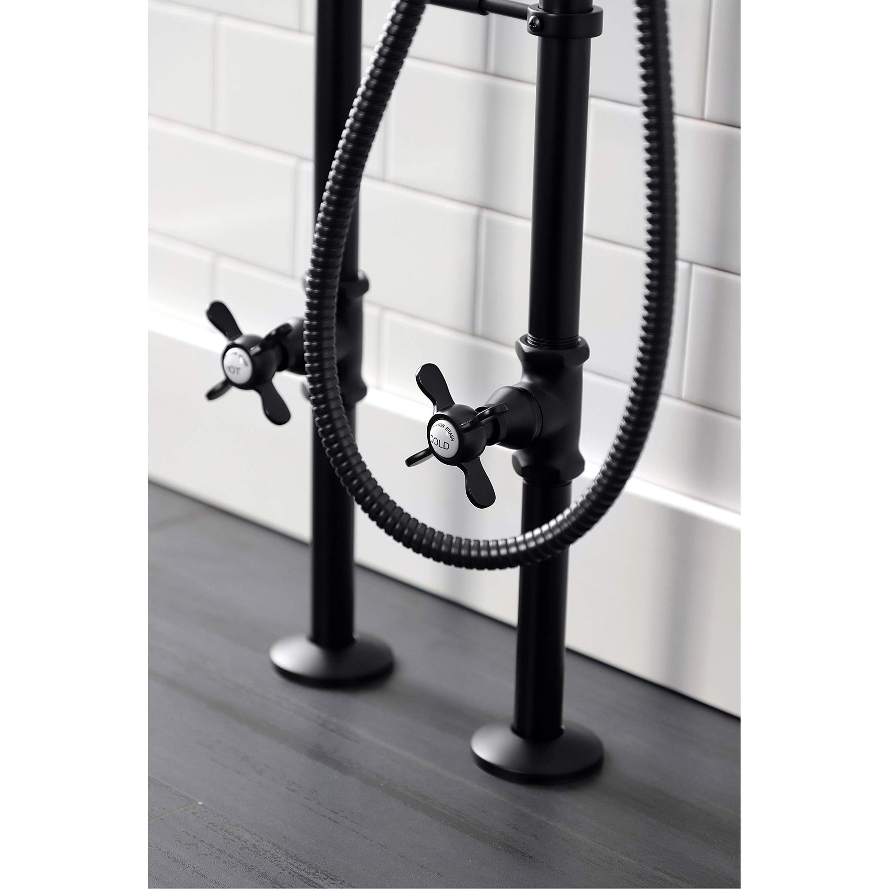 Kingston Brass CCK246K0 Essex Freestanding Clawfoot Tub Faucet Package with Supply Line, Matte Black