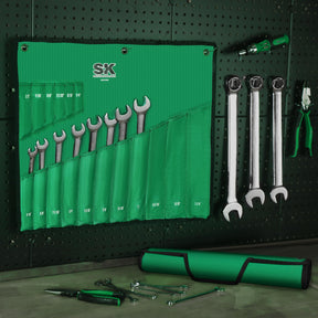 SK Combination Wrench Set, SAE 1/4" to 1-1/4", Metric 6 to 32mm, 42-Piece, SuperKrome Finish, Premium CR-V Construction, with Rolling Pouch