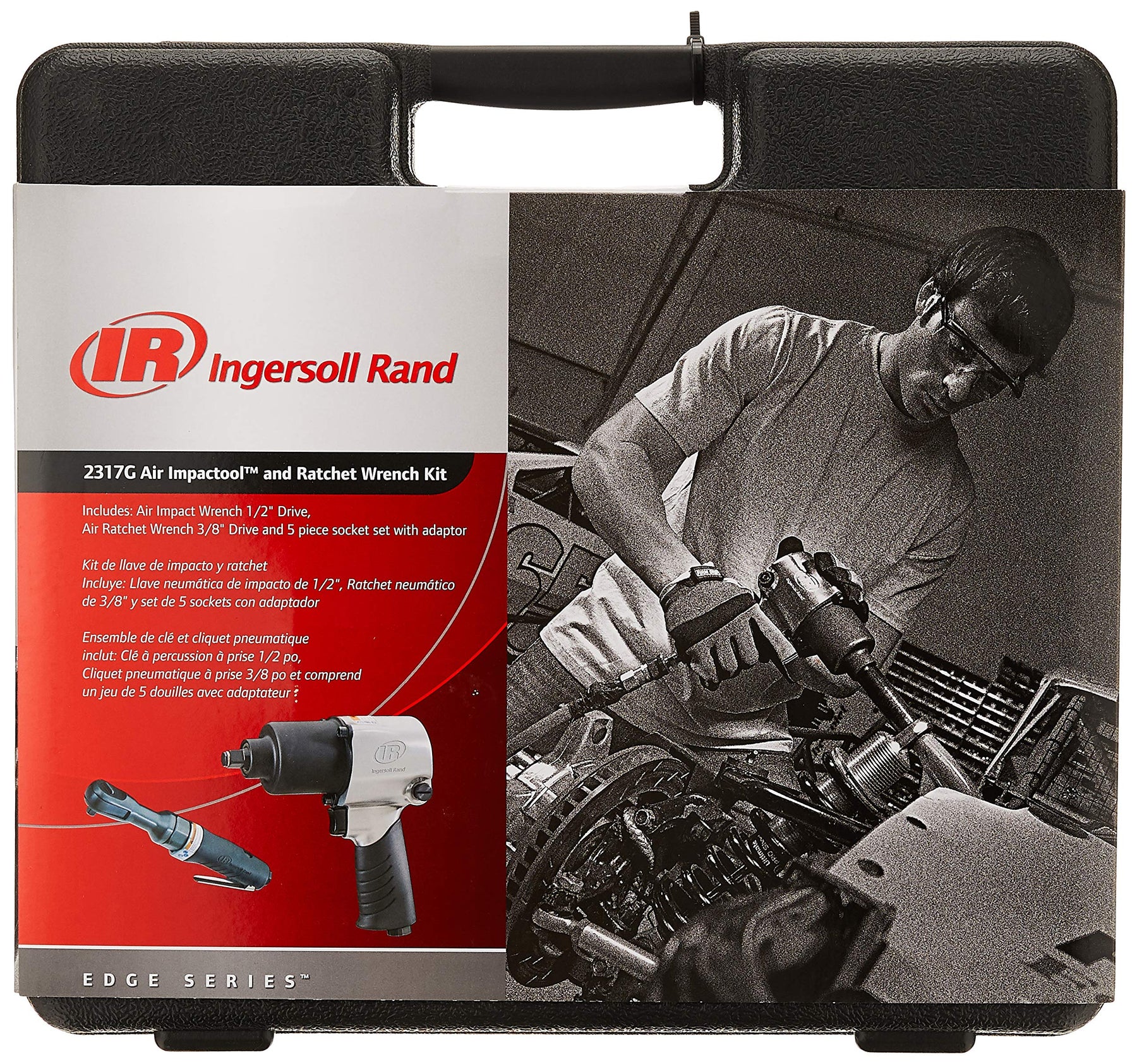 Ingersoll Rand 2317G 1/2" Air Impact Wrench and 3/8" Air ratchet Combination Kit, incl 5-piece Socket Set, Carrying case